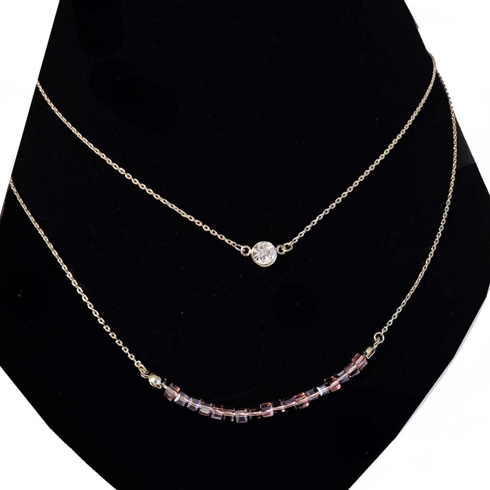 Vintage Gold Plated Crystal 2-Tier Necklace